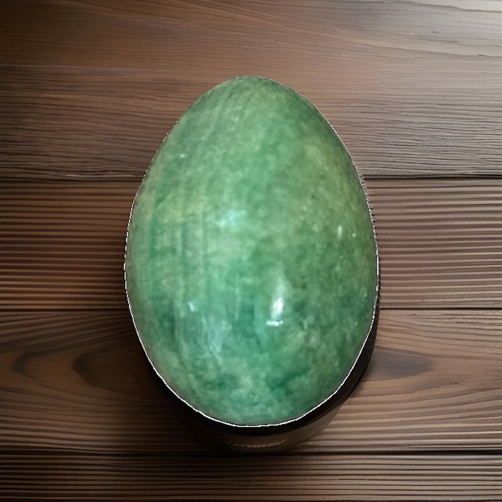 Polished Stone Egg Green Marble Pattern Collectible Carving Heavy